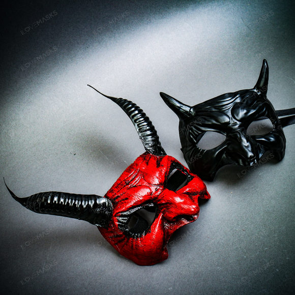 Halloween RED Masquerade Demon Devil Halloween Cosplay Costume Party Masks - Picture 2 of 5